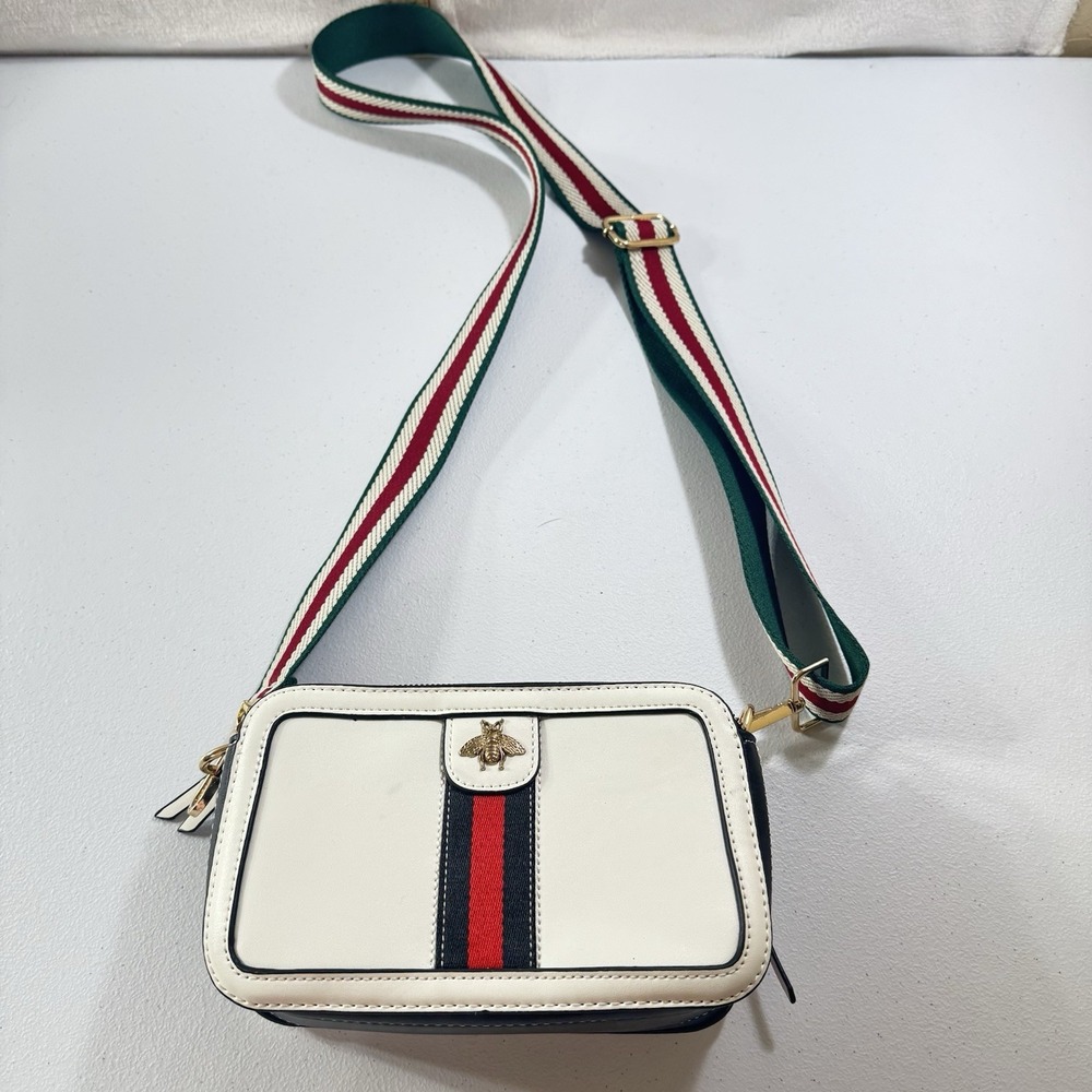 Beatfull Designer Bee Crossbody‎ Purse for Women PU Leather Shoulder White